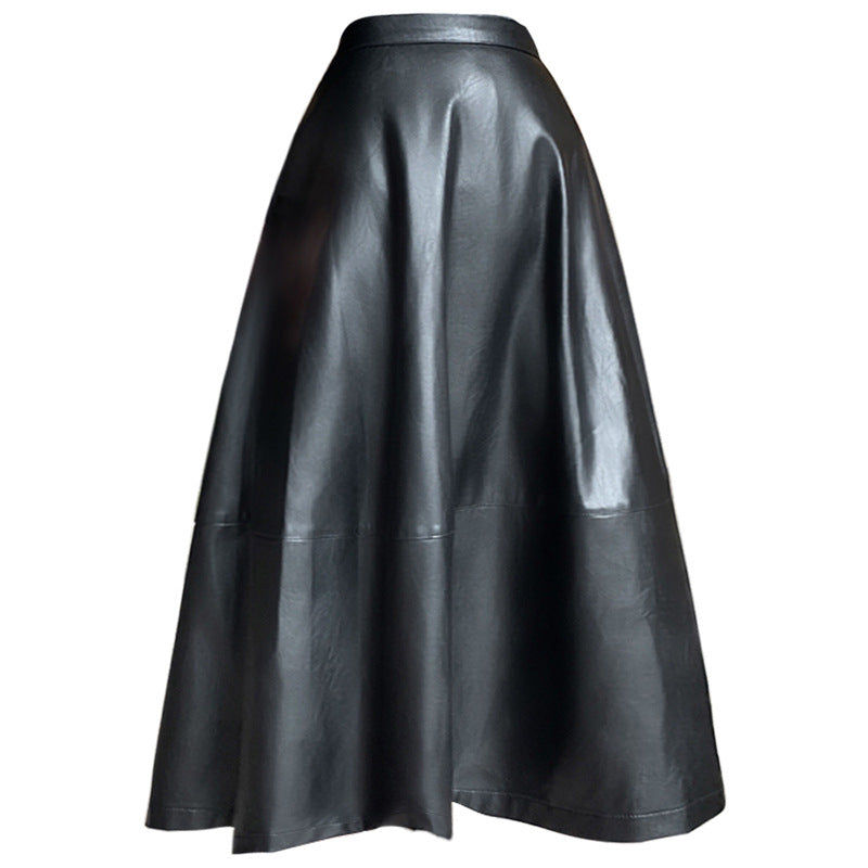 European and American leather skirt, half body skirt, PU leather women's umbrella skirt
