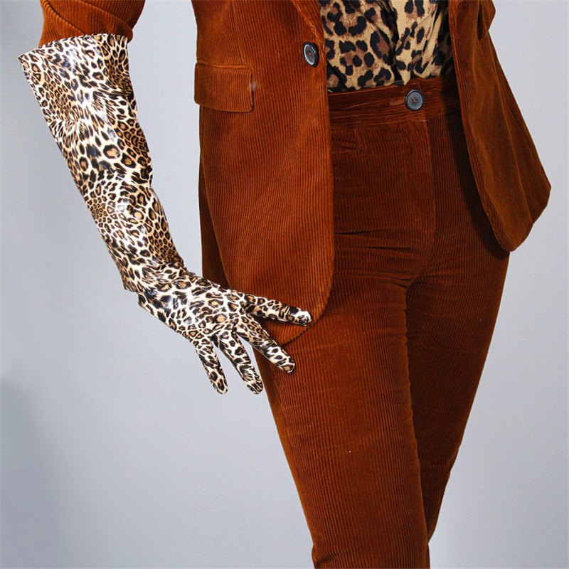 50cm Patent Leather Long Gloves Big Sleeve Lantern Sleeve Emulation Leather Bright Leather Bright Rose Red Female WPU12-50W
