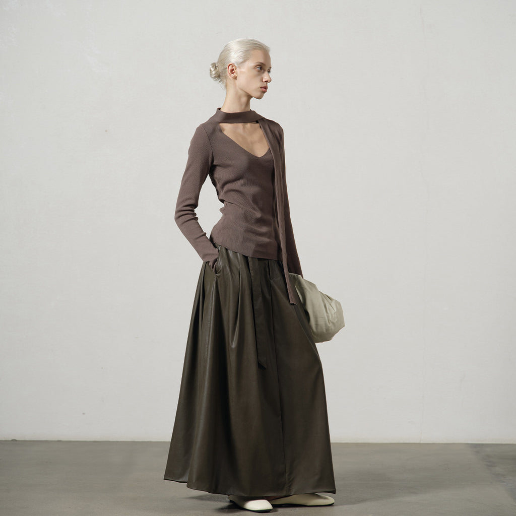 Minimalist PU Leather A-Line Long Skirt for Women