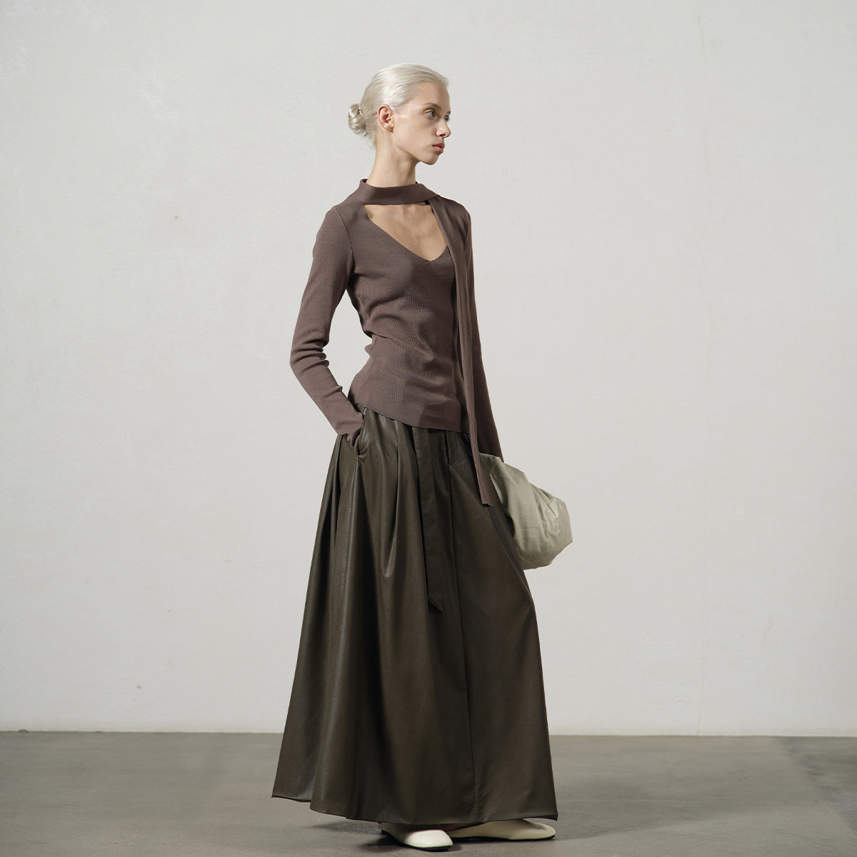 Minimalist PU Leather A-Line Long Skirt for Women
