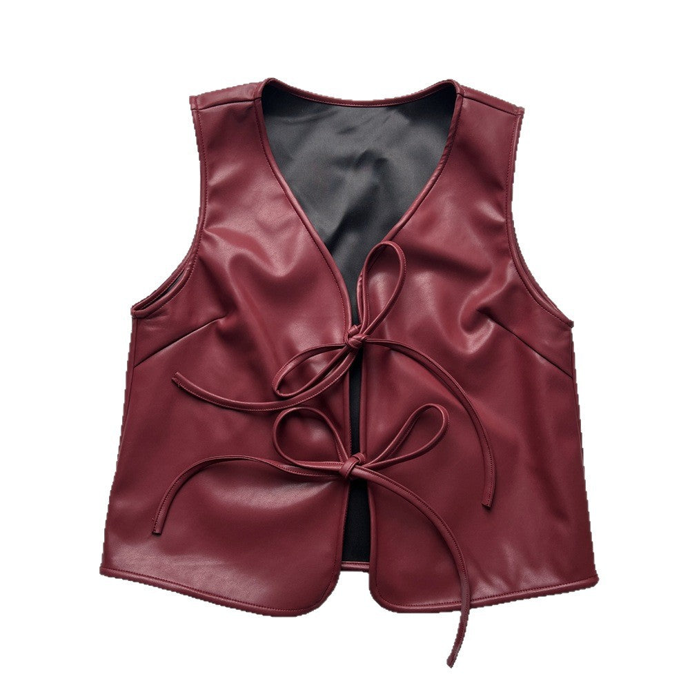 Sleeveless lace up vest top made of PU leather