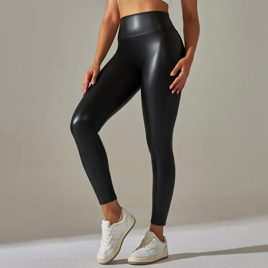 Women Black Pu Leather Pants High Waist Leather Sexy Leggings Trousers Women Thick Stretch Pantalon