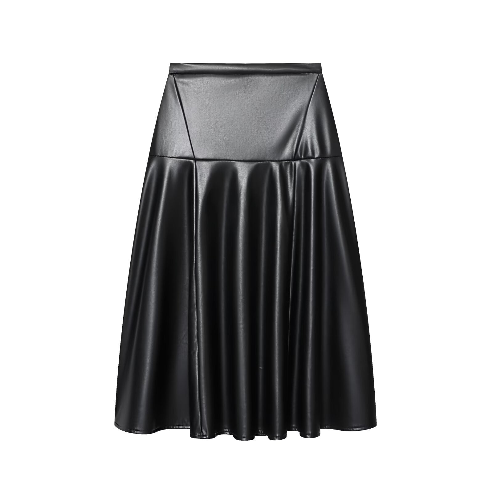 Versatile imitation leather MIDI midi skirt