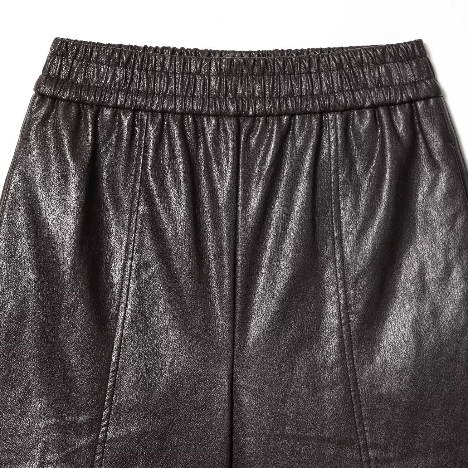 High waisted elastic waist imitation leather casual shorts