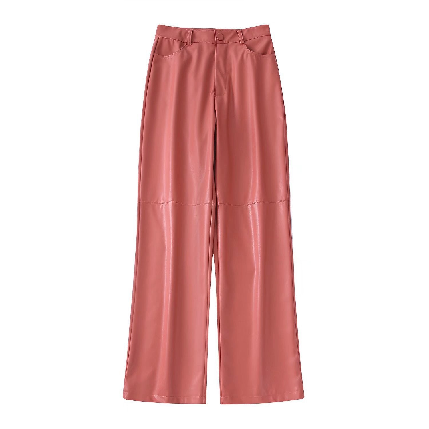 Spring/Summer New Women's Solid Color Faux Leather Double Breasted Blazer + High Waist Leather Pants