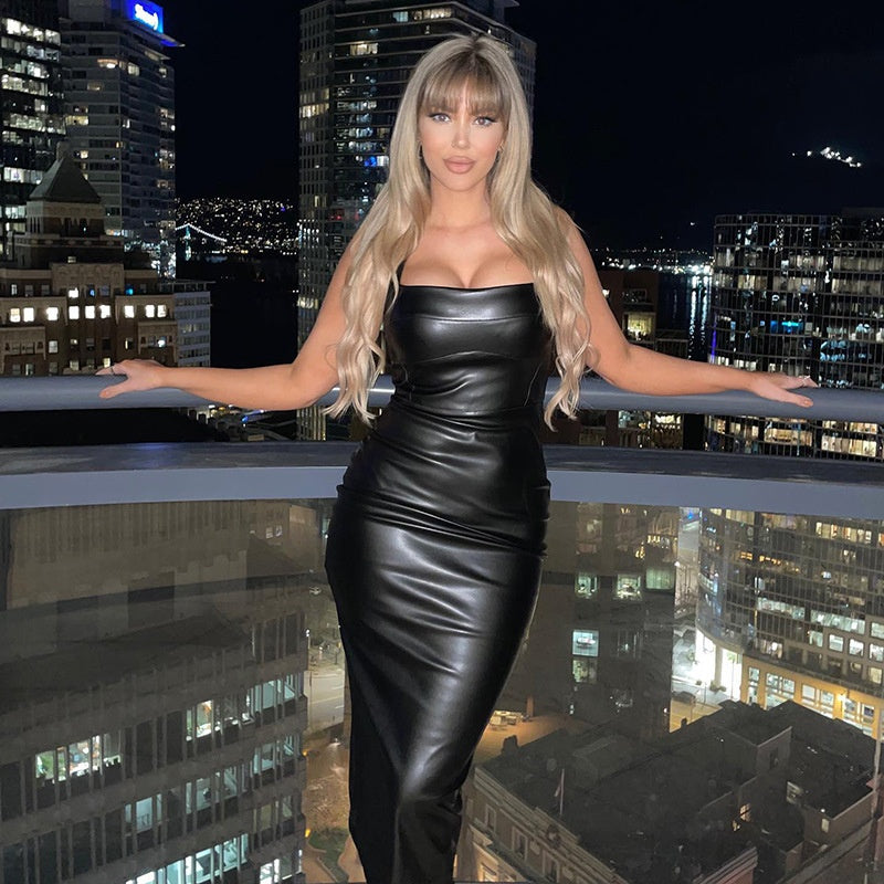 Tailored leather vest long skirt