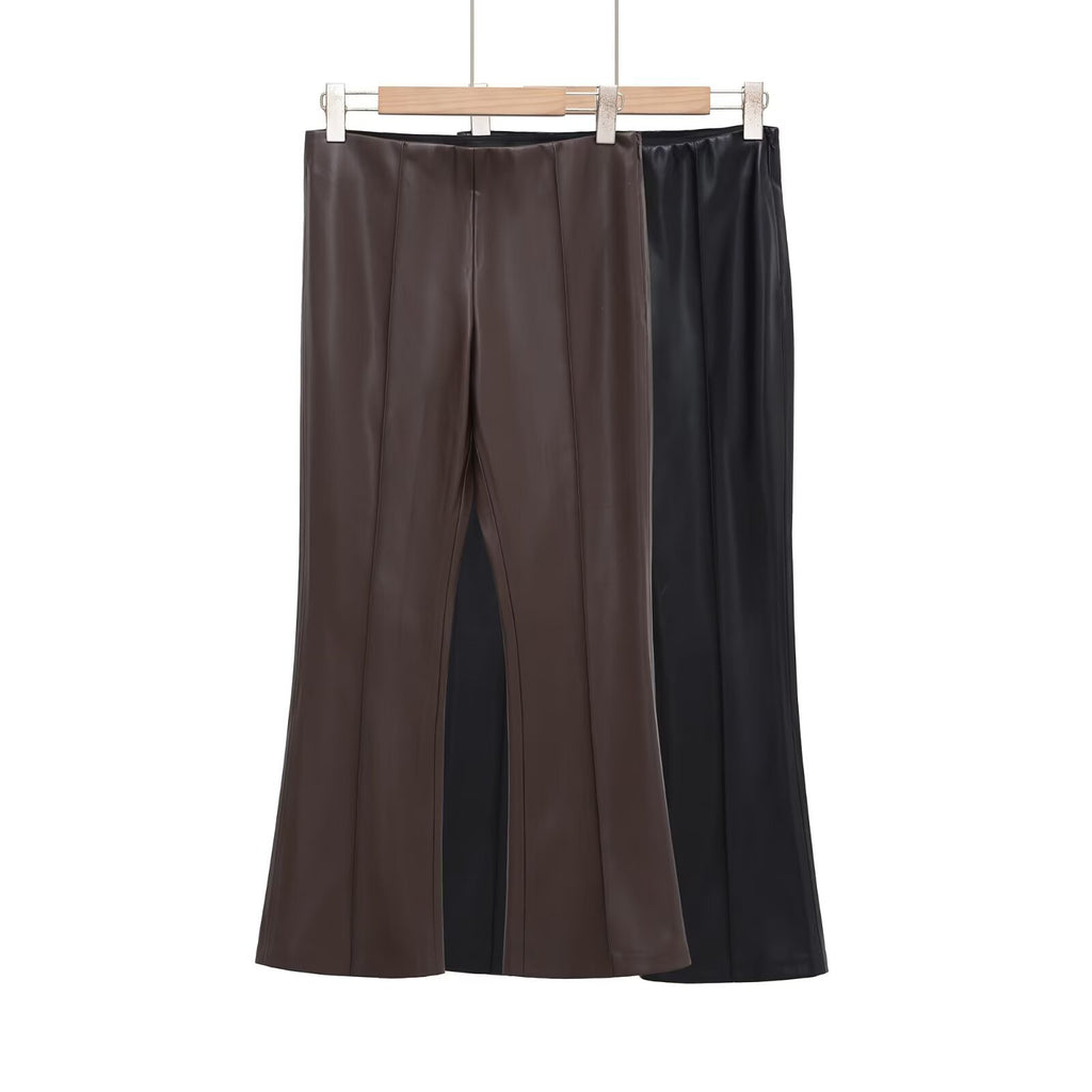 Street versatile micro flared long leather pants