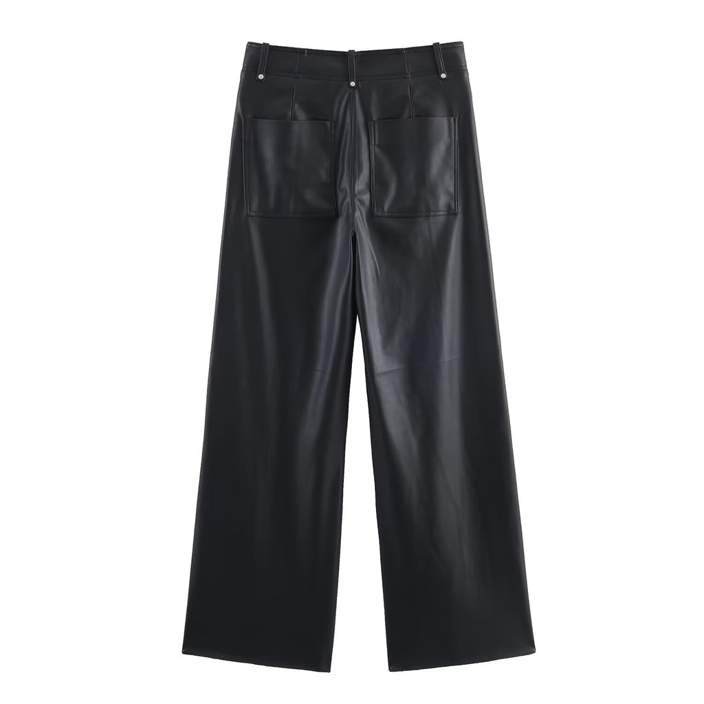Vintage leather loose cut wide leg pants