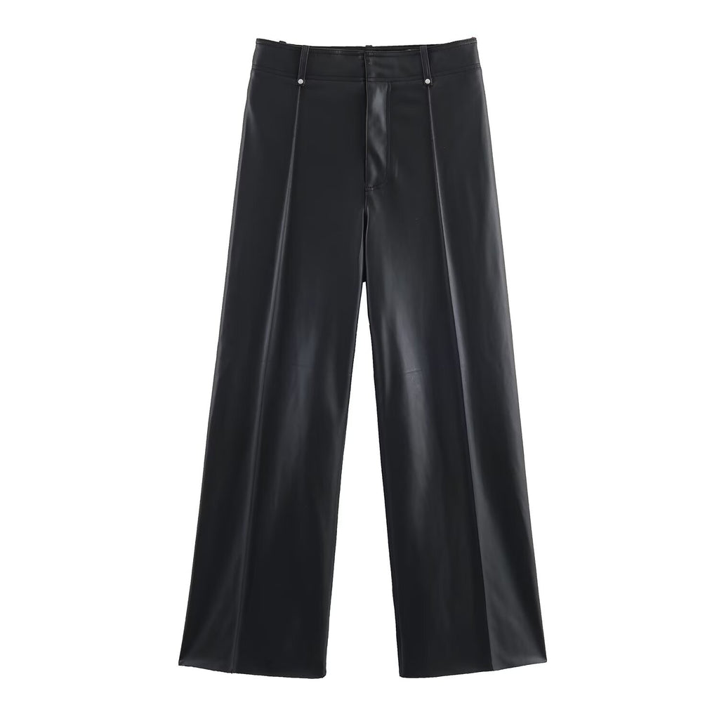 Vintage leather loose cut wide leg pants