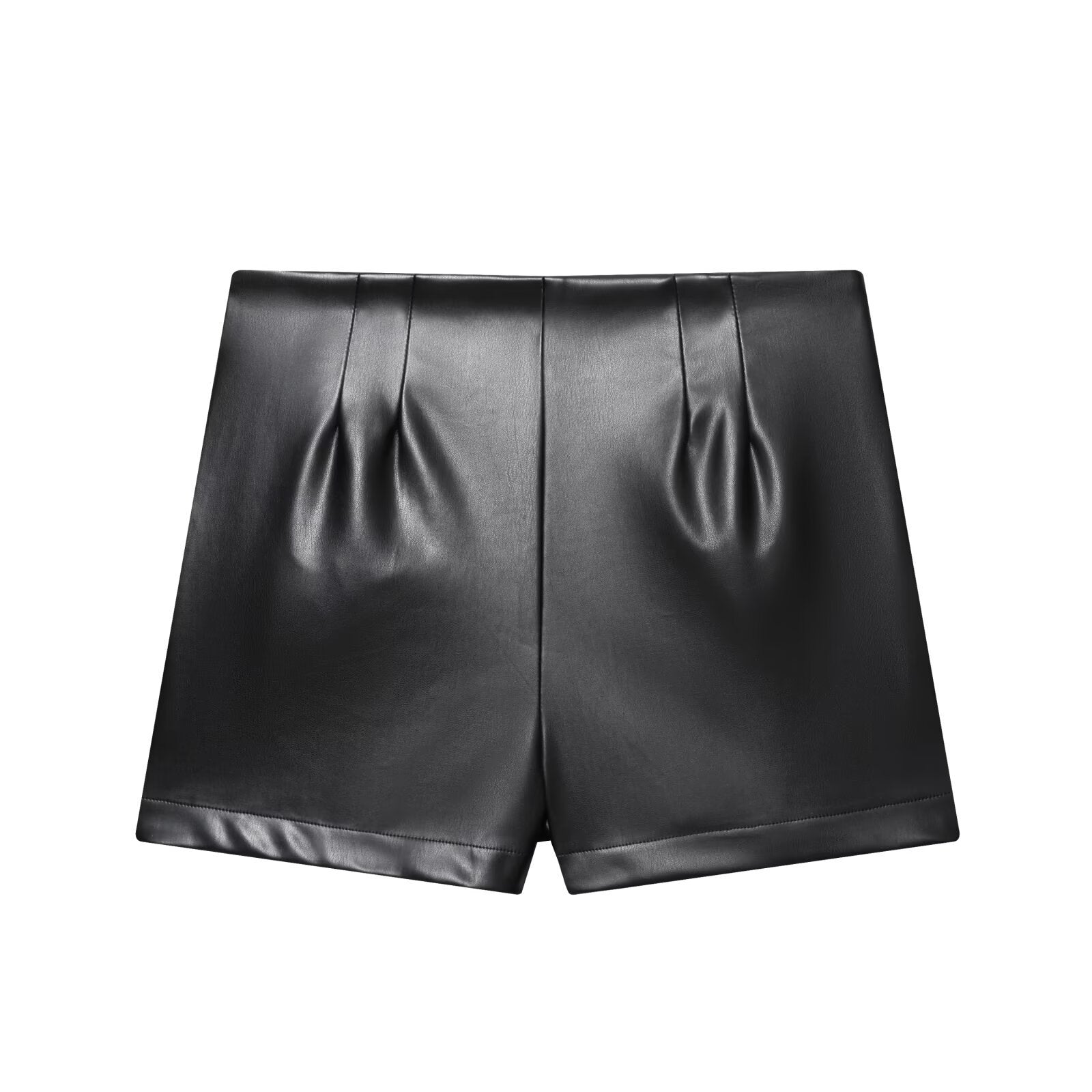 Street imitation leather high waisted shorts