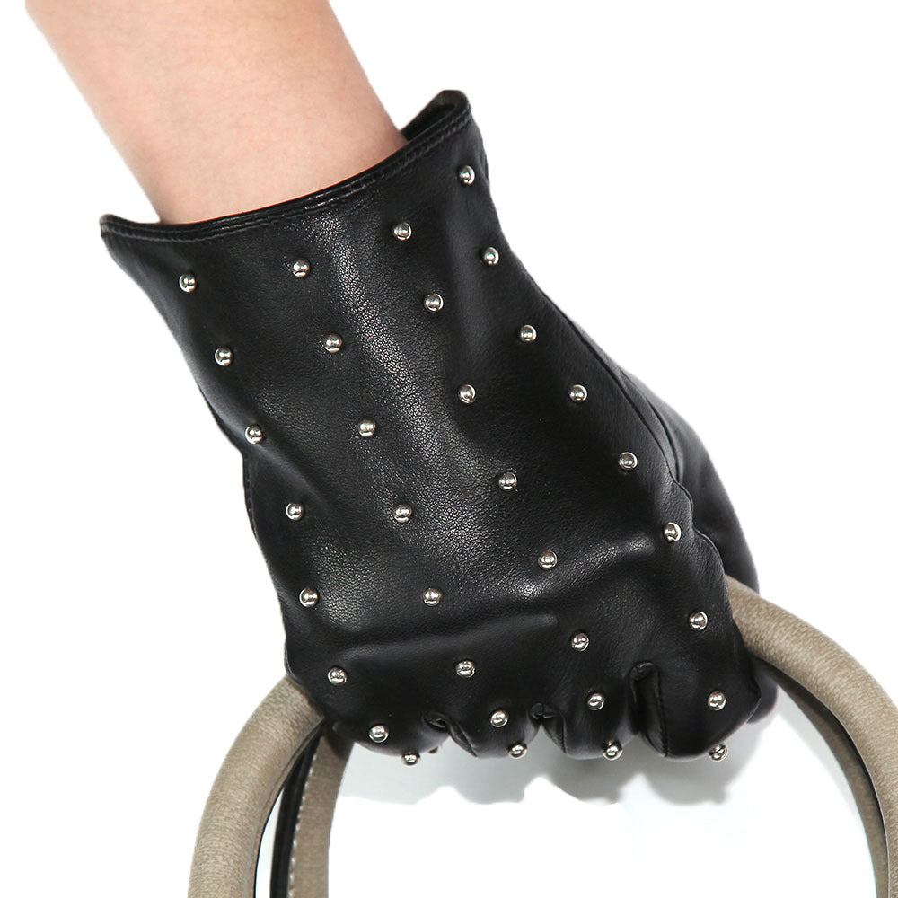 Rivets Genuine Leather Sheepskin women's gloves Thin warm women's winter gloves driving motorcycle women's leather