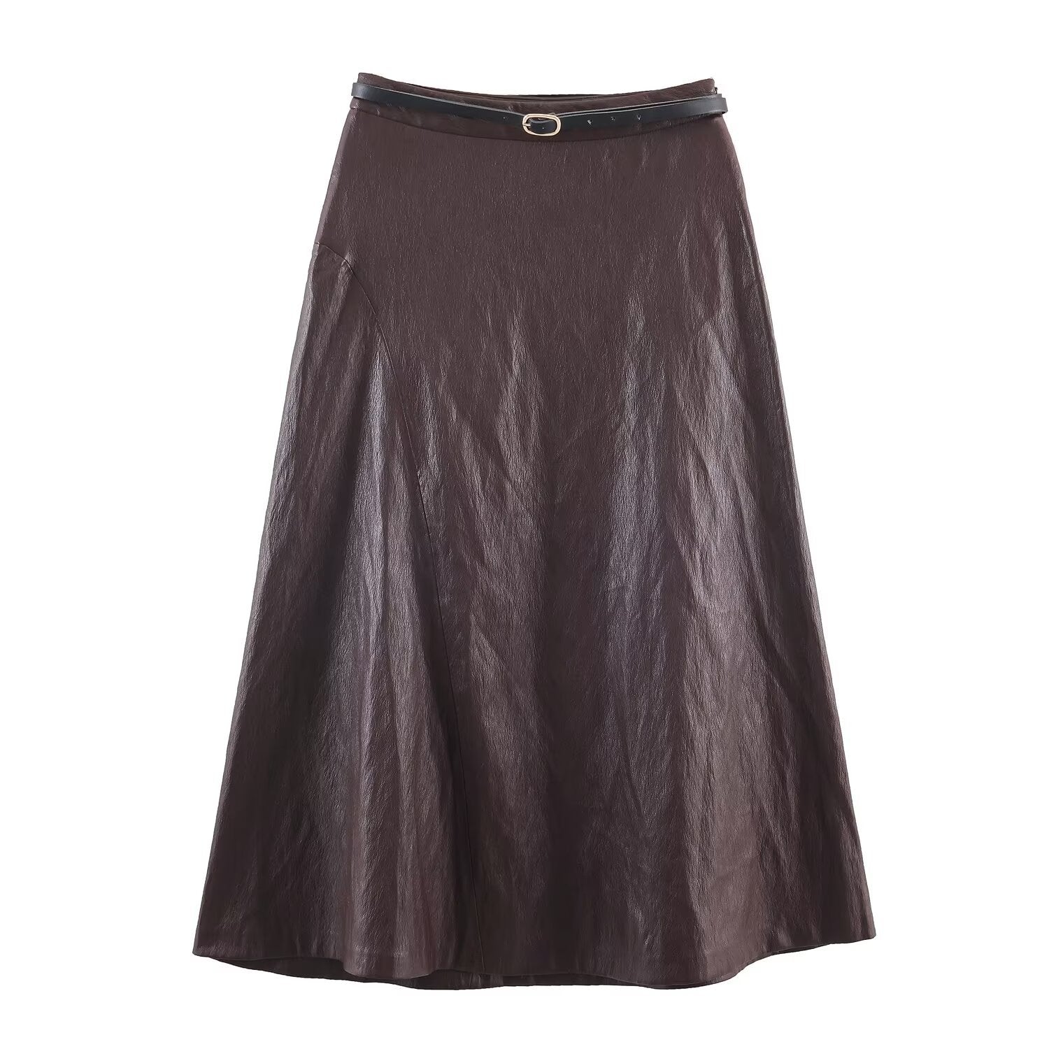 Leather effect waistband MIDI skirt