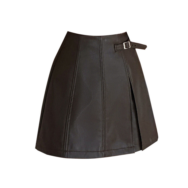 Leather Shorts for WomenA-Line Skirt PantsHigh-Waisted PU Leather Mini SkirtBootcut ShortsVersatile Fashion Bottoms