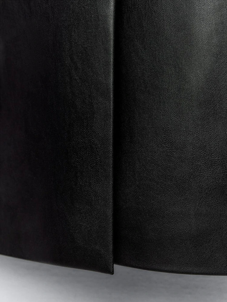 New Spring Autumn Streetwear Faux Leather Long Jacket Women Fashion Turn-down Collar Single Breasted Black Pu Coat Trench