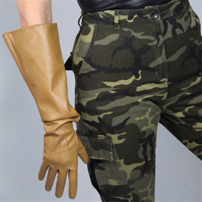 50cm Patent Leather Long Gloves Big Sleeve Lantern Sleeve Emulation Leather Bright Leather Bright Rose Red Female WPU12-50W