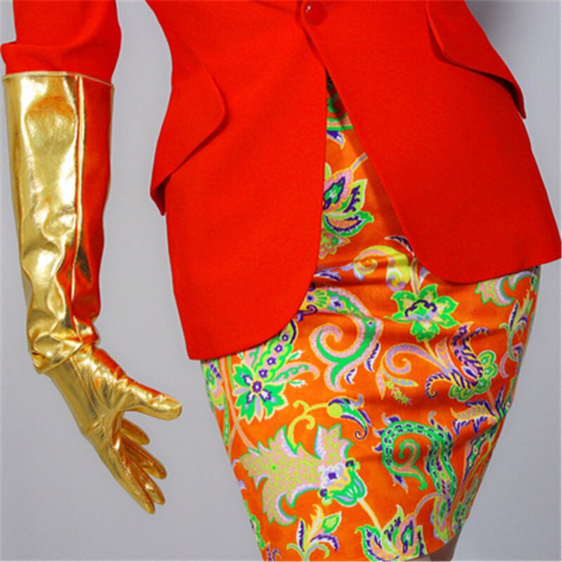 50cm Patent Leather Long Gloves Big Sleeve Lantern Sleeve Emulation Leather Bright Leather Bright Rose Red Female WPU12-50W
