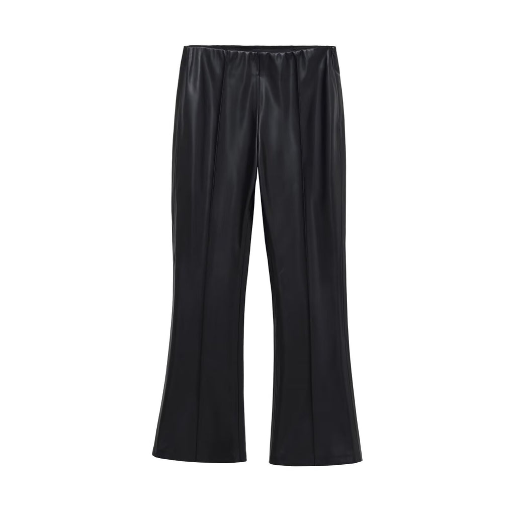 Street versatile micro flared long leather pants