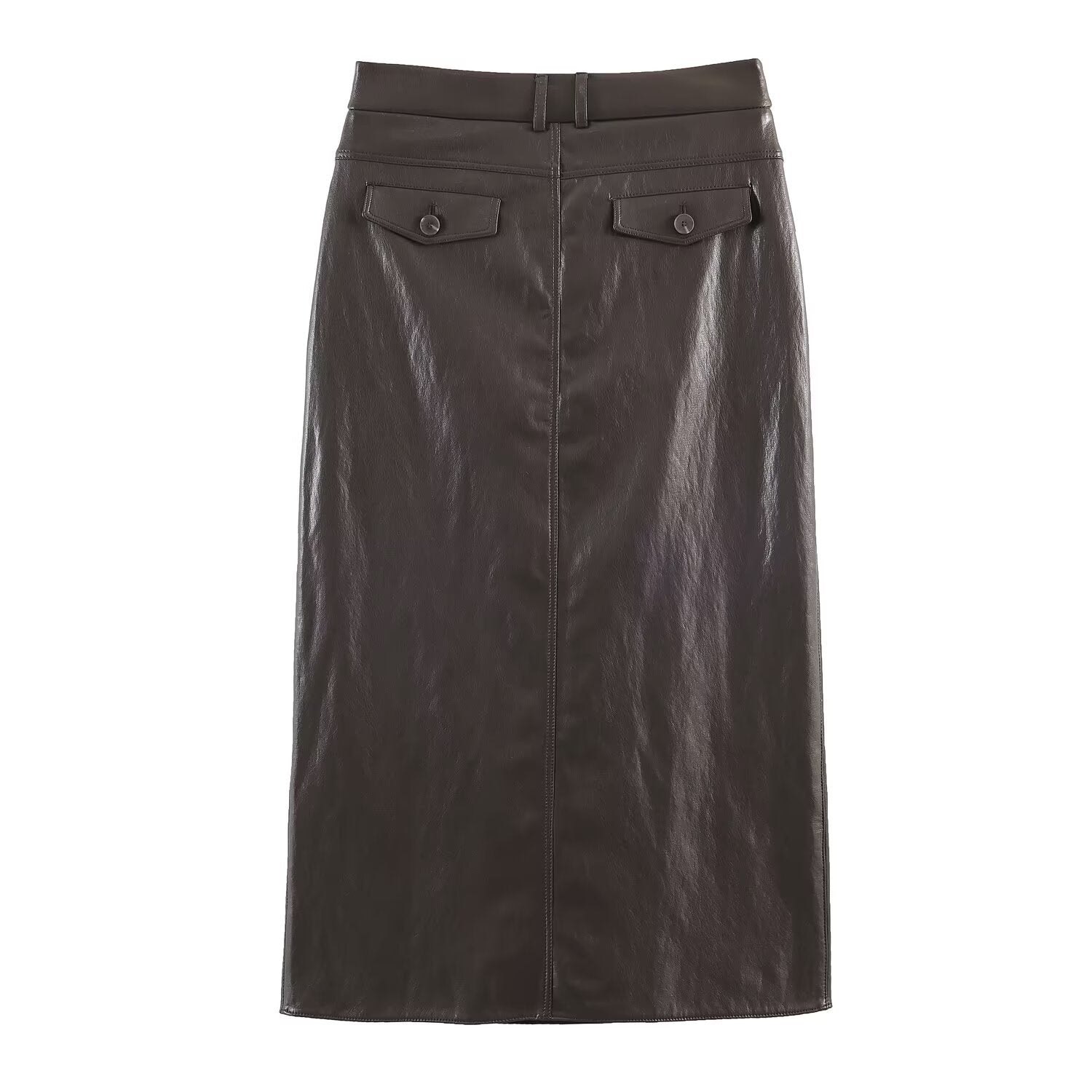 Commuting style faux leather pleated skirt
