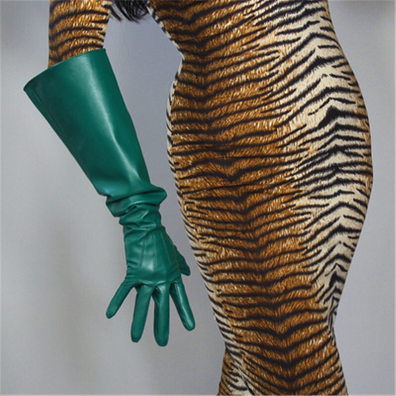 50cm Patent Leather Long Gloves Big Sleeve Lantern Sleeve Emulation Leather Bright Leather Bright Rose Red Female WPU12-50W