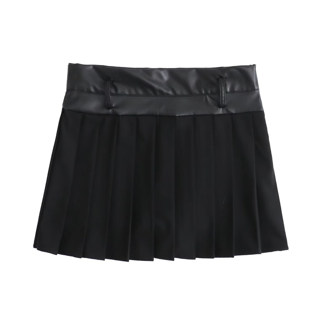 Spicy girl faux leather patchwork skirt pants women's clothing