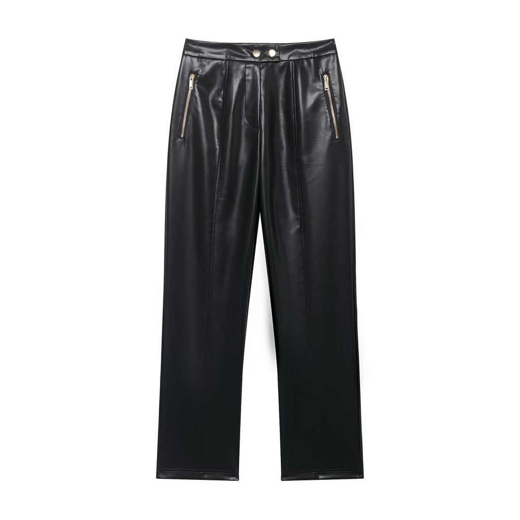 Jacket+high waisted faux leather flared pants