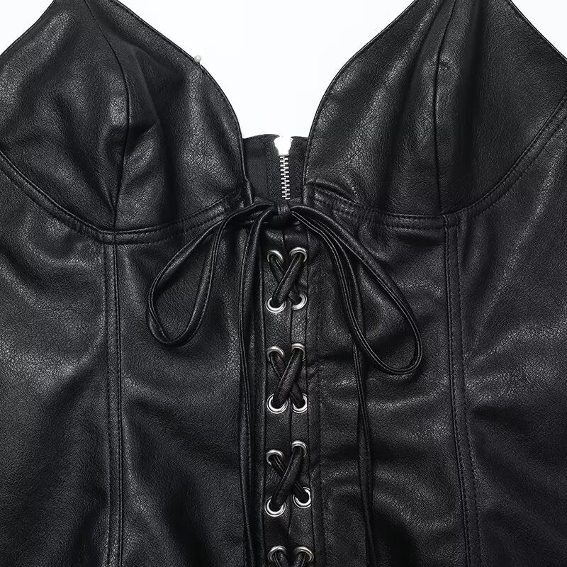 Spicy girl's faux leather bow suspender top