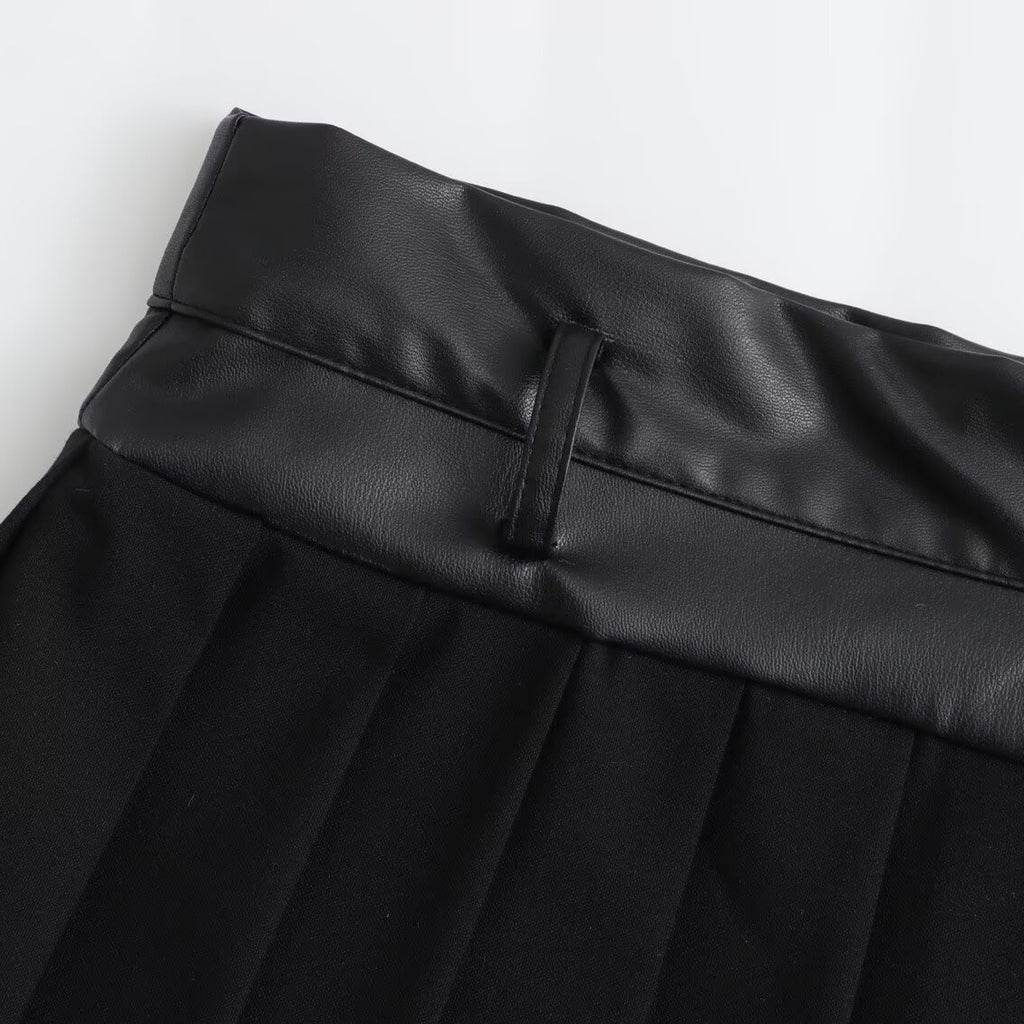 Spicy girl faux leather patchwork skirt pants women's clothing