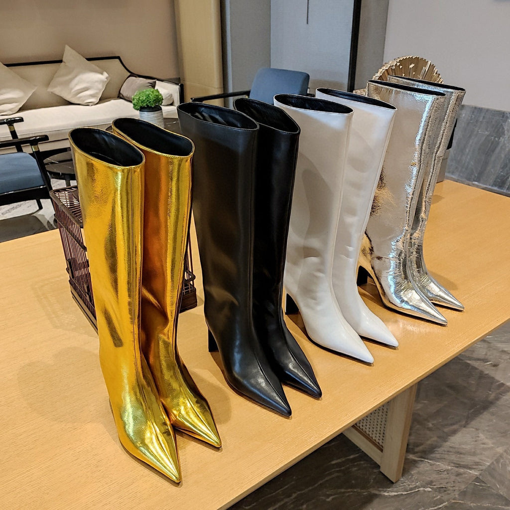 Metallic Leather Knee-high Boots Women