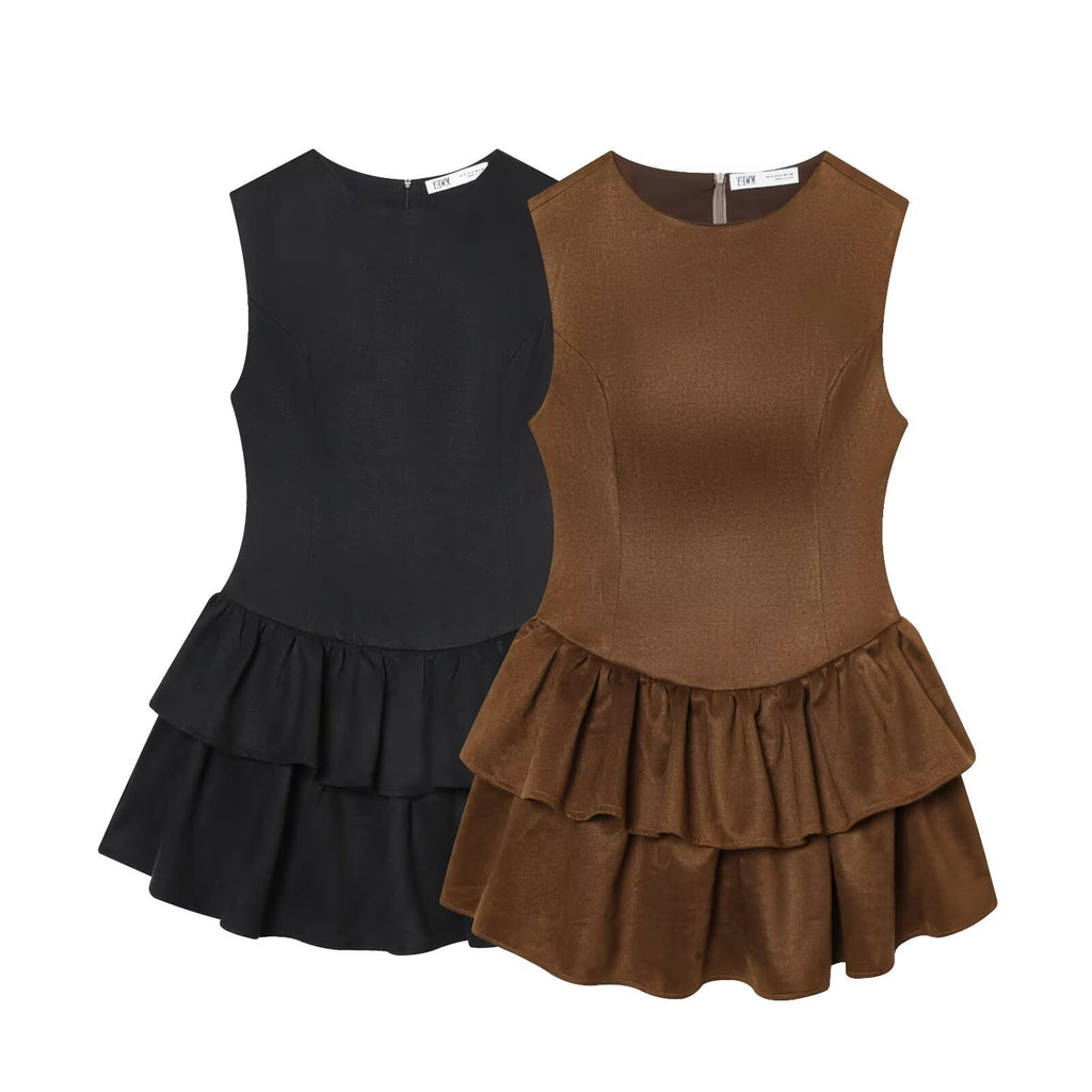 Layered Faux Suede Texture Mini Dress