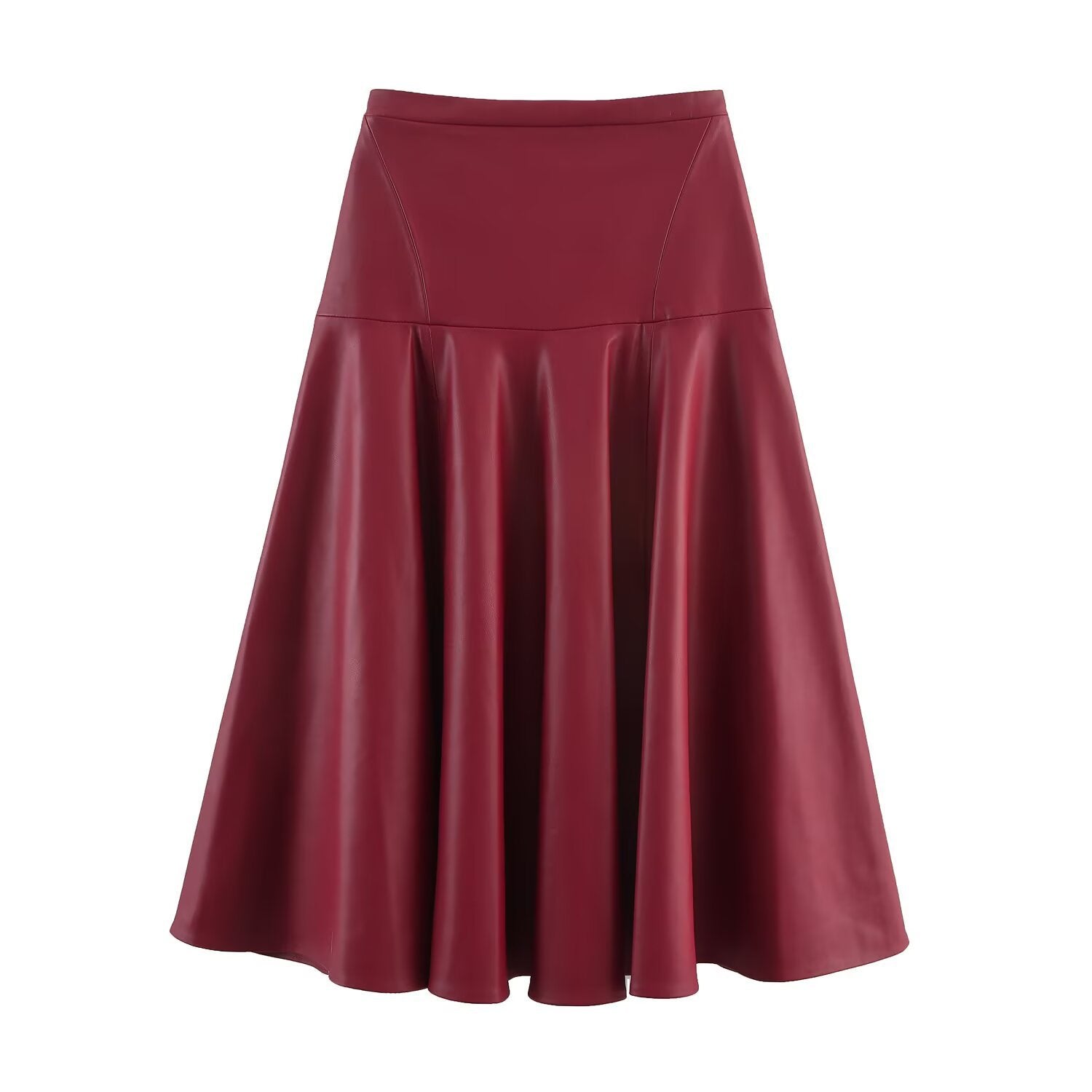 Versatile imitation leather MIDI midi skirt