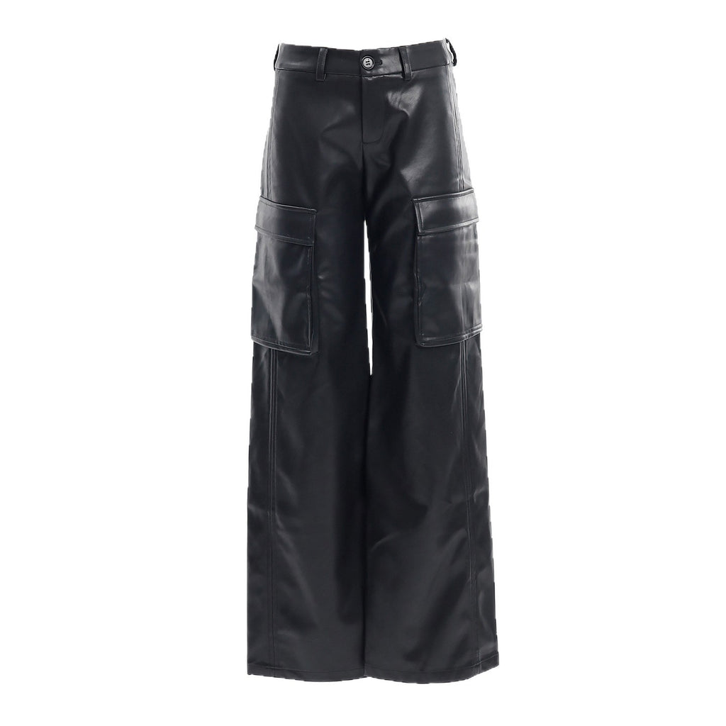 Vintage Loose Wide-Leg Versatile Fall/Winter Drapey Leather Pants