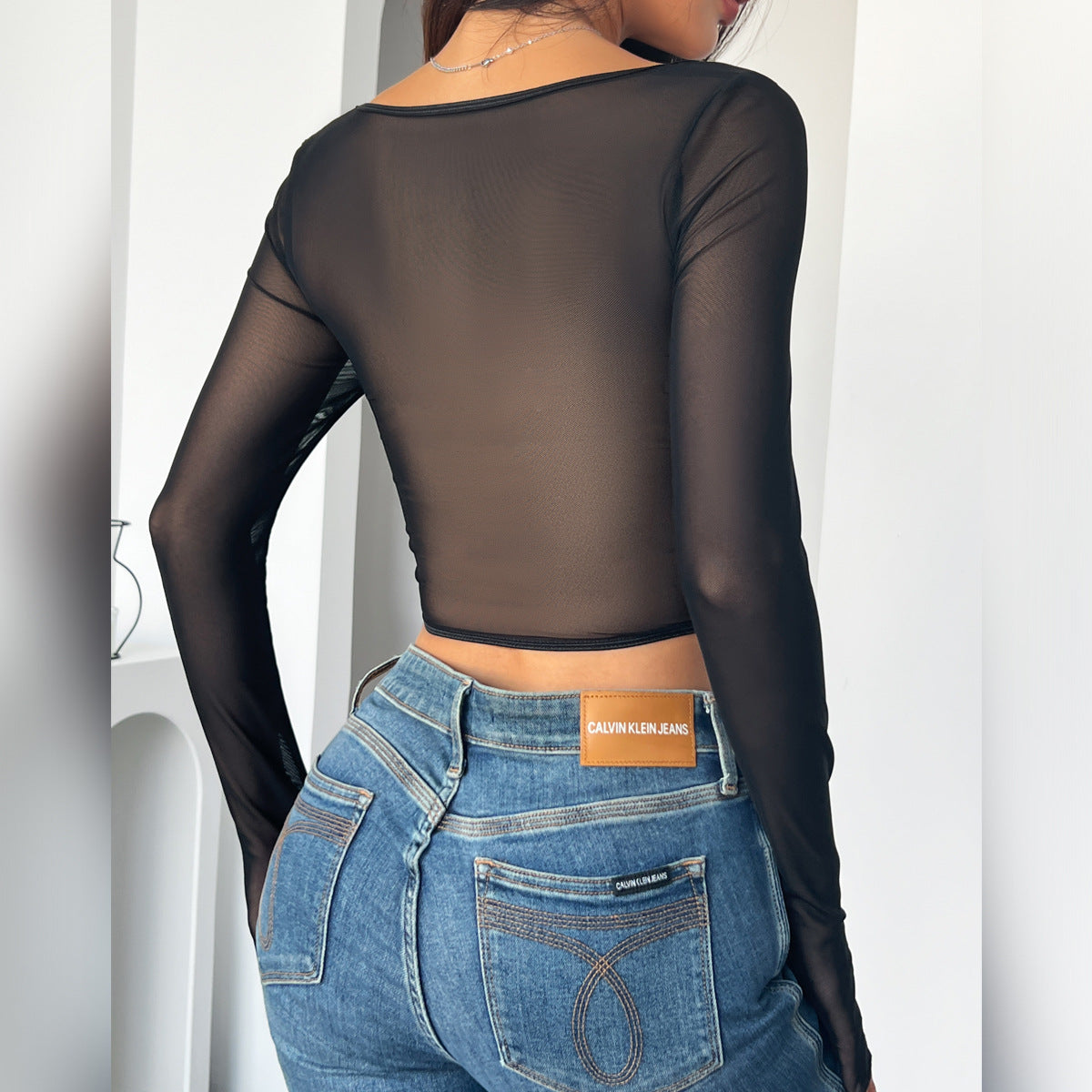 PU leather diamond fishbone corset mesh top