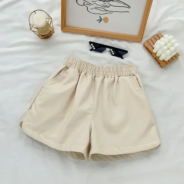 Women Elastic High Waist Wide Leg Shorts 2023 Black Faux Leather Biker Shorts Fashion Casual Ladies Sexy Bottoms Female Summer