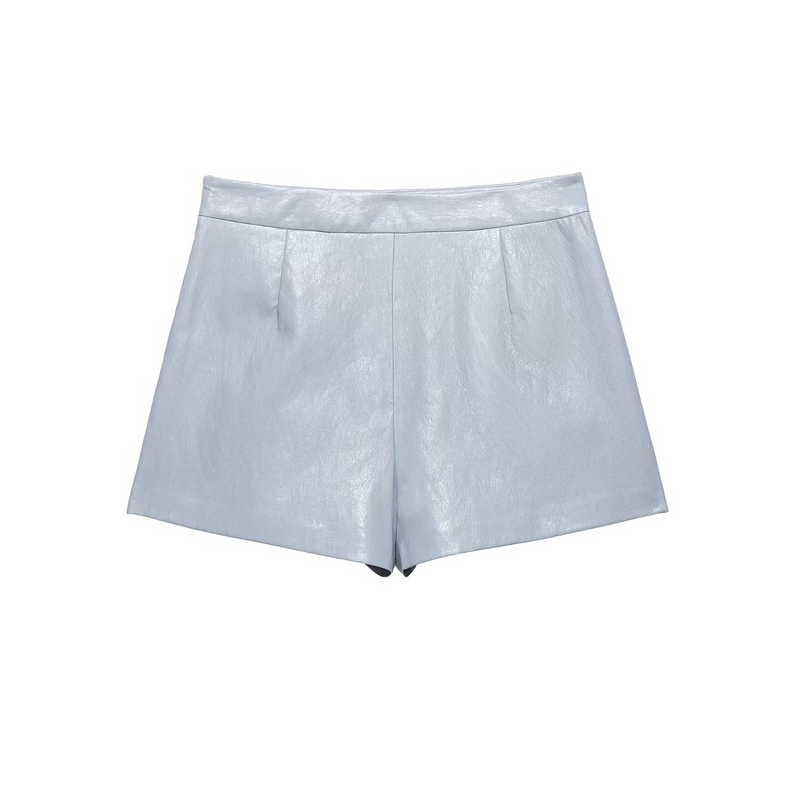 Street imitation leather double breasted half skirt pants