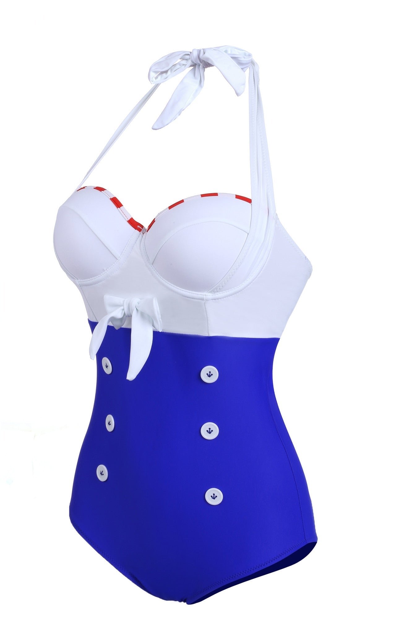 Blue V-type Button Halter One-Piece Swimsuit Bikini Beachwear - Sins & Temptations - 2