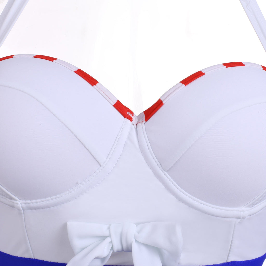 Blue V-type Button Halter One-Piece Swimsuit Bikini Beachwear - Sins & Temptations - 3