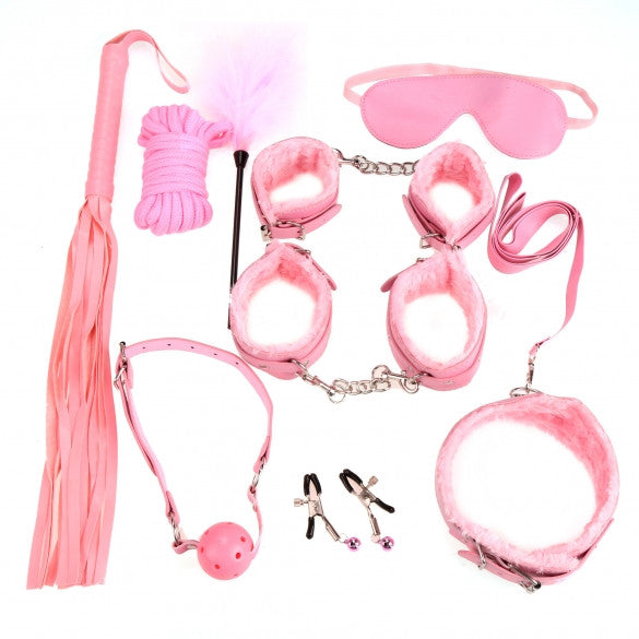 Hot Pink 7pcs Fetish Sexy Bondage Love Cuffs System Set - Sins & Temptations