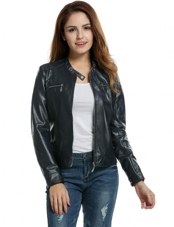 Women Pink Faux Leather Zip-Up Solid Slim Fit Motorcycle Jacket