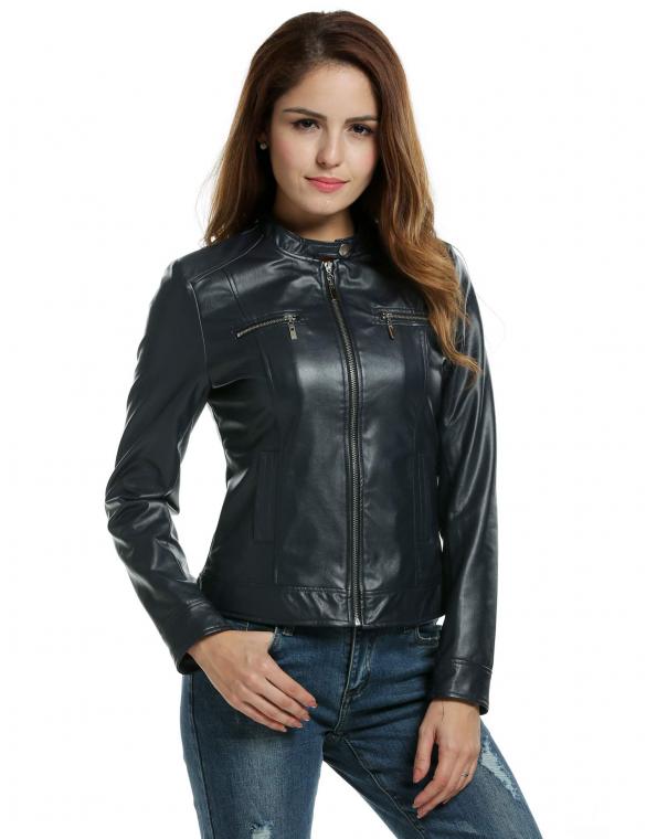 Women Pink Faux Leather Zip-Up Solid Slim Fit Motorcycle Jacket