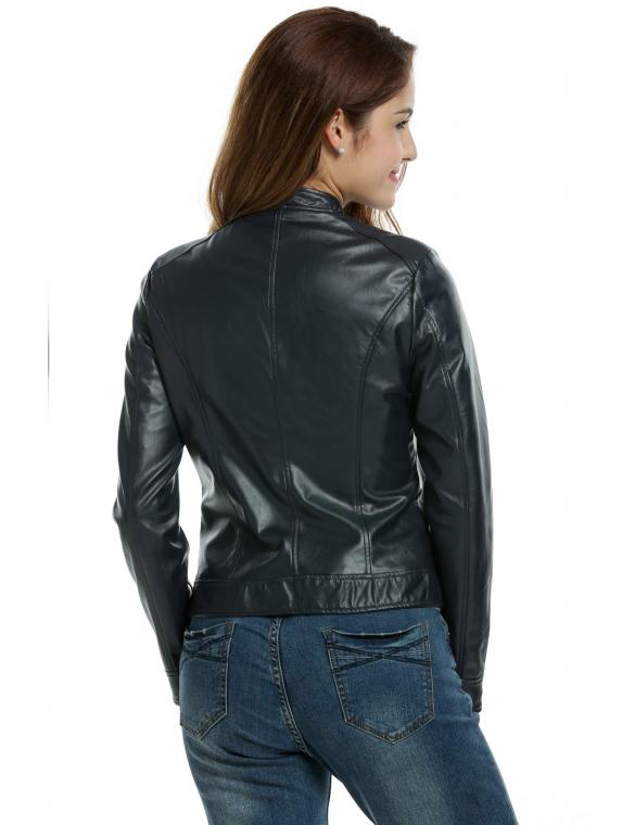 Women Pink Faux Leather Zip-Up Solid Slim Fit Motorcycle Jacket