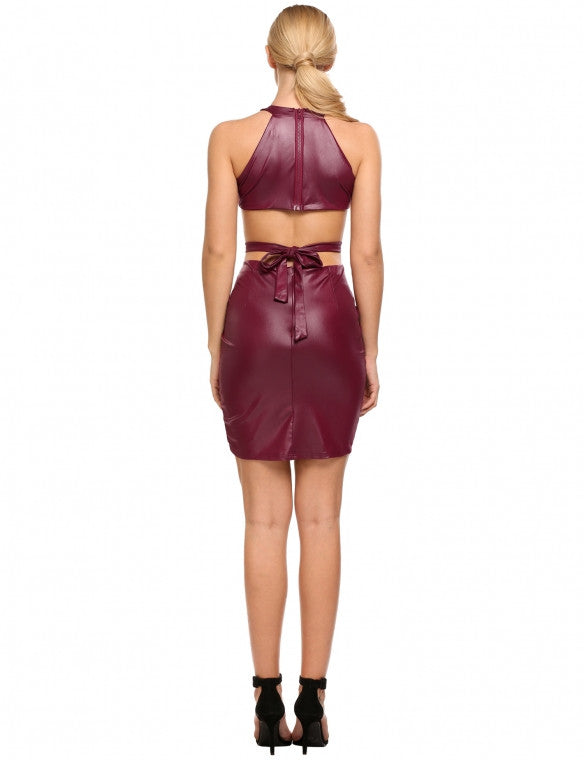 Sleeveless Sexy Cut Out Side Faux Leather Bodycon Party Clubwear Dress - Sins & Temptations