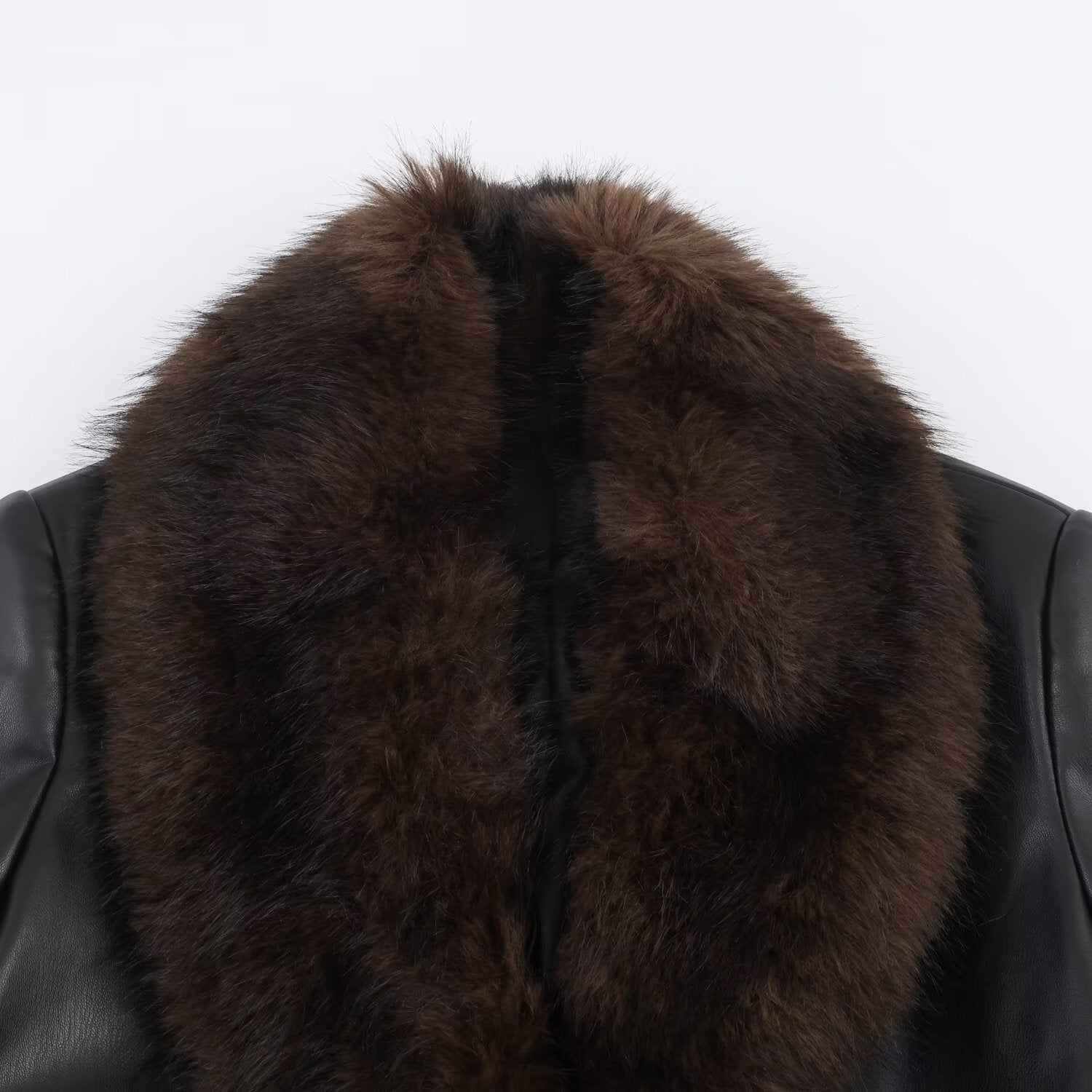 Casual Women's Coat with Detachable Collar and Faux Leather Effect