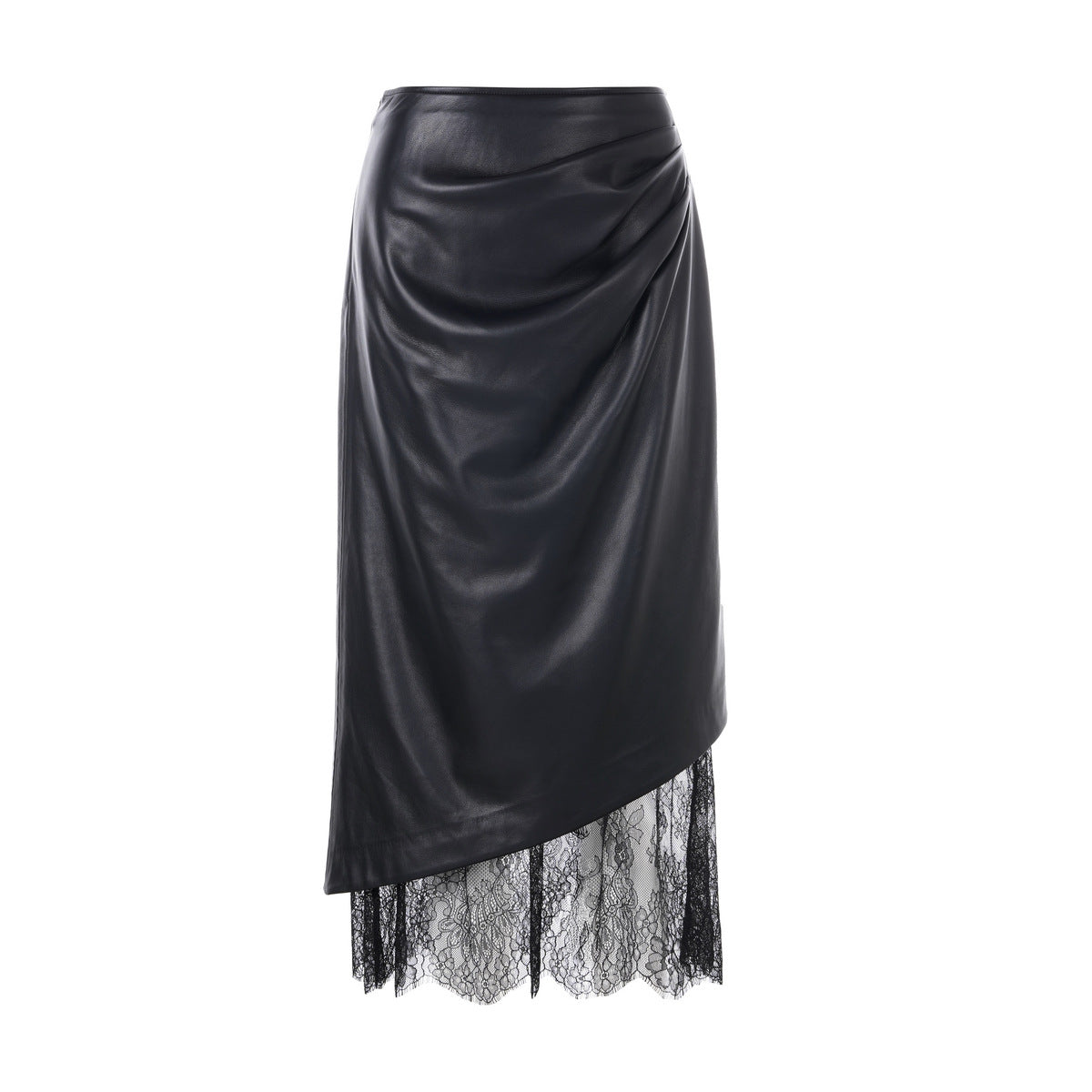 Lace patchwork leather skirt