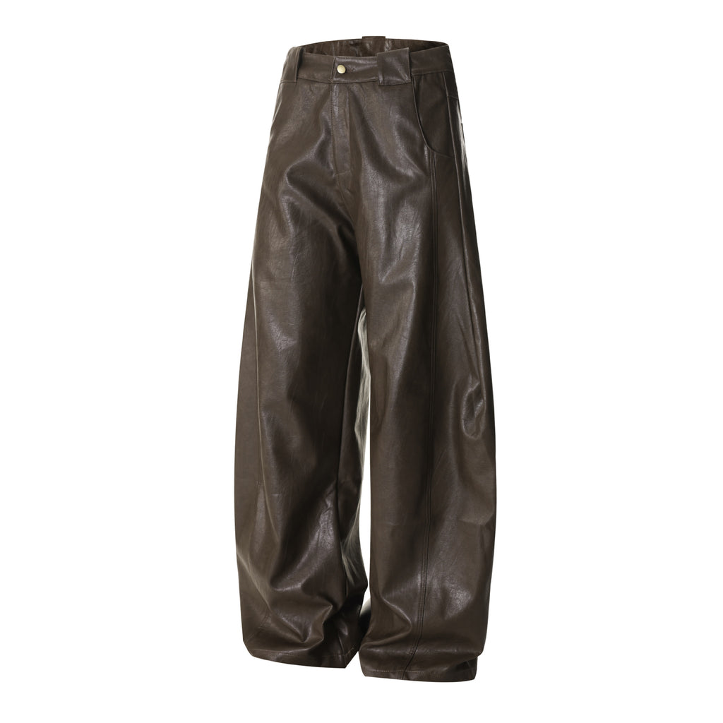 Retro loose straight leg PU leather pants