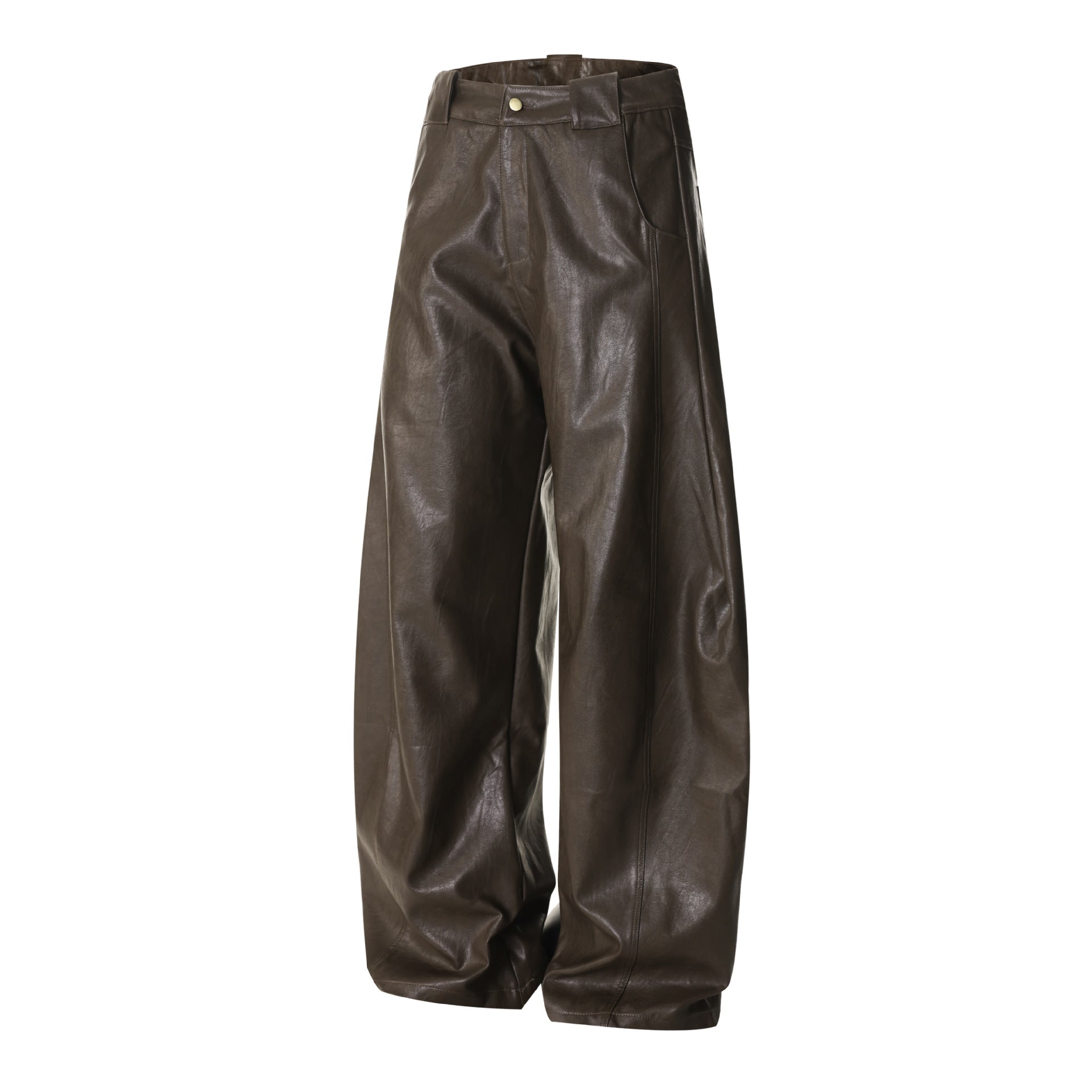 Retro loose straight leg PU leather pants