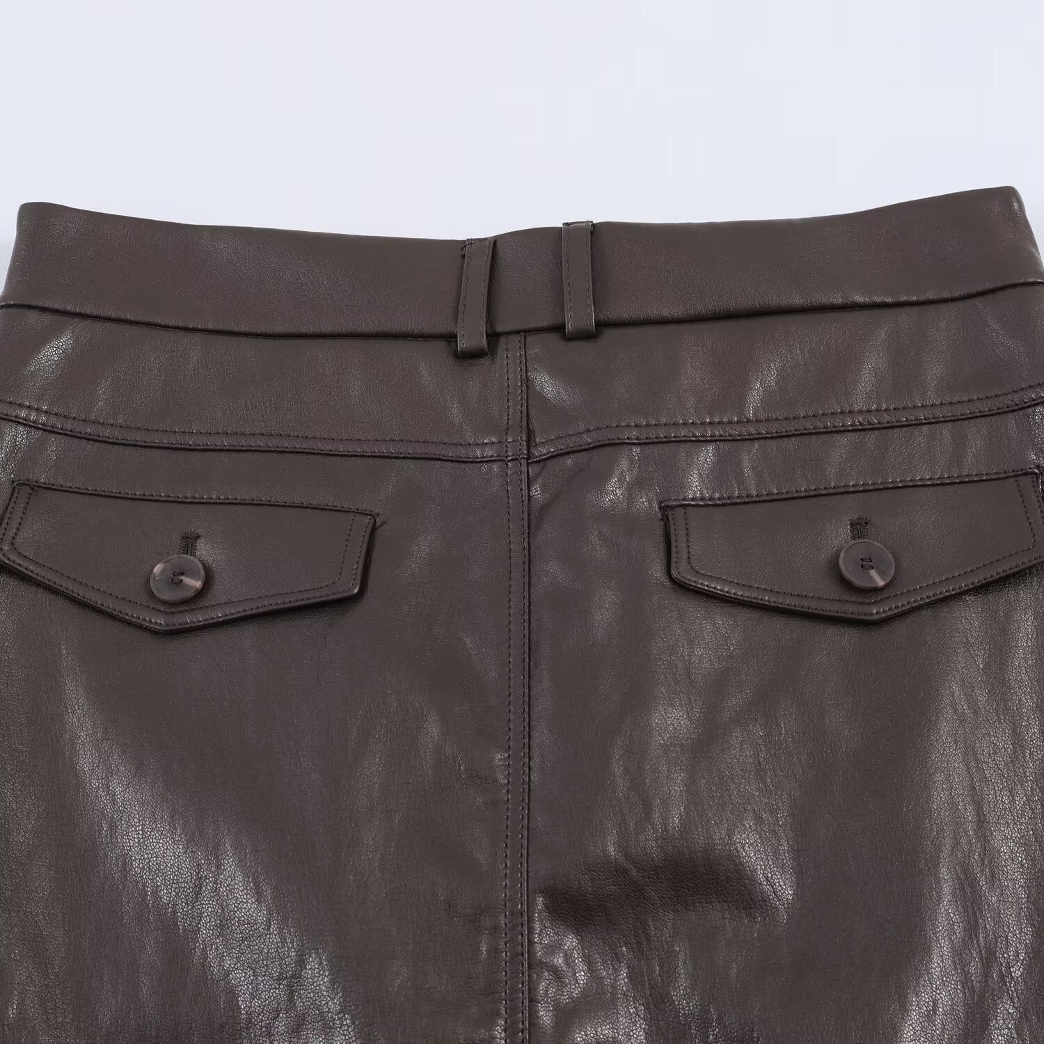 Imitation leather high waist drape pleated skirt