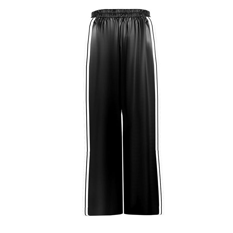 Women's Cuffed Side Stripe Leather Pants