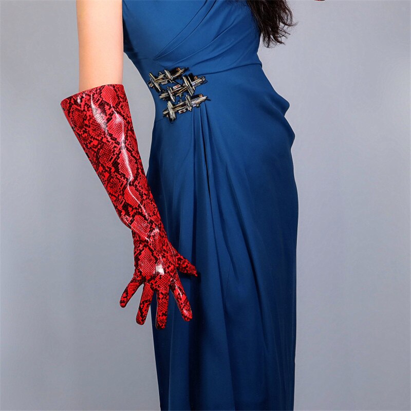 50cm Patent Leather Long Gloves Big Sleeve Lantern Sleeve Emulation Leather Bright Leather Bright Rose Red Female WPU12-50W