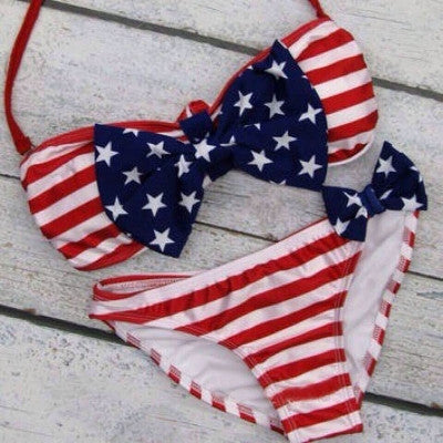 Padded Underwire American Flag Halter Two Piece Swimwear - Sins & Temptations