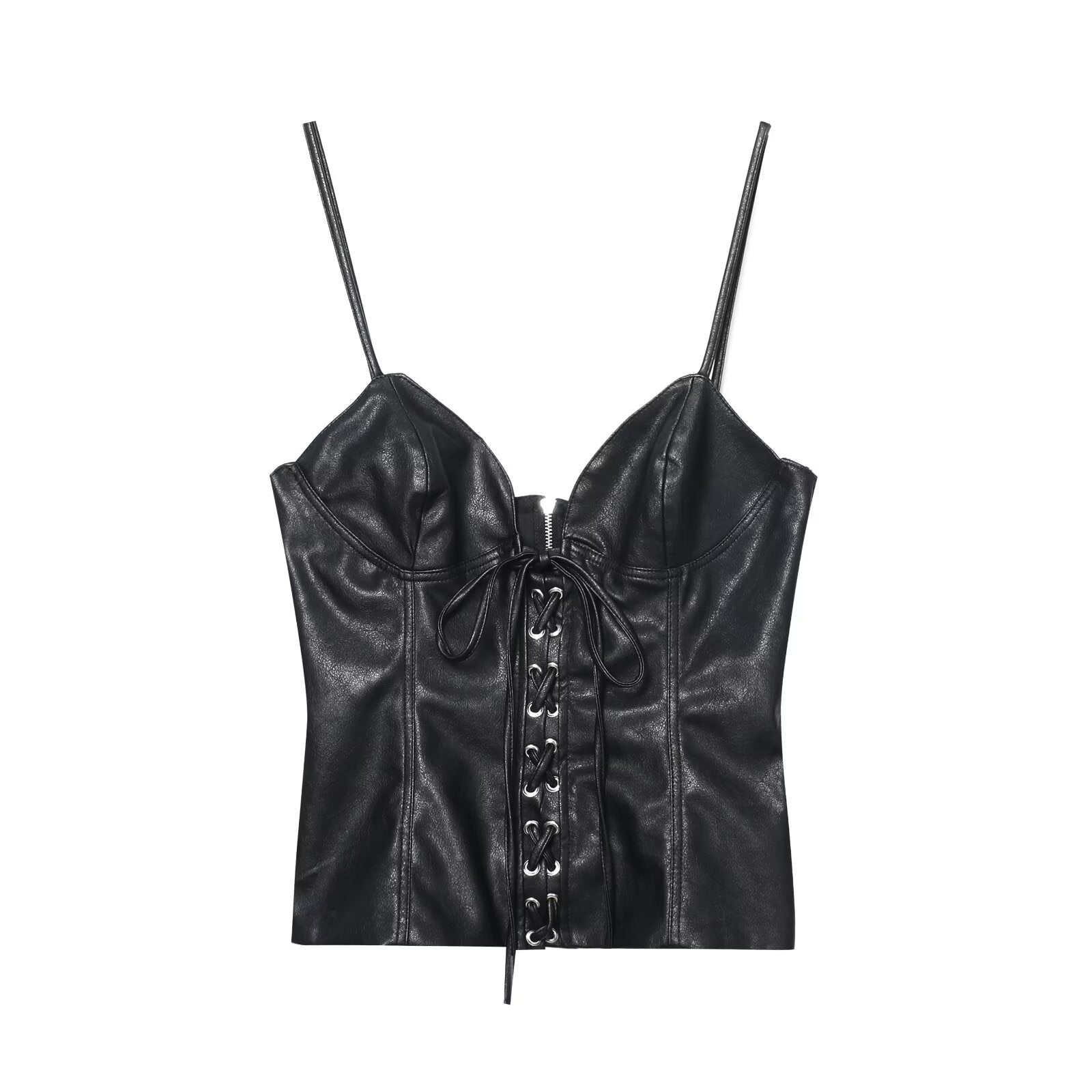 Spicy girl's faux leather bow suspender top